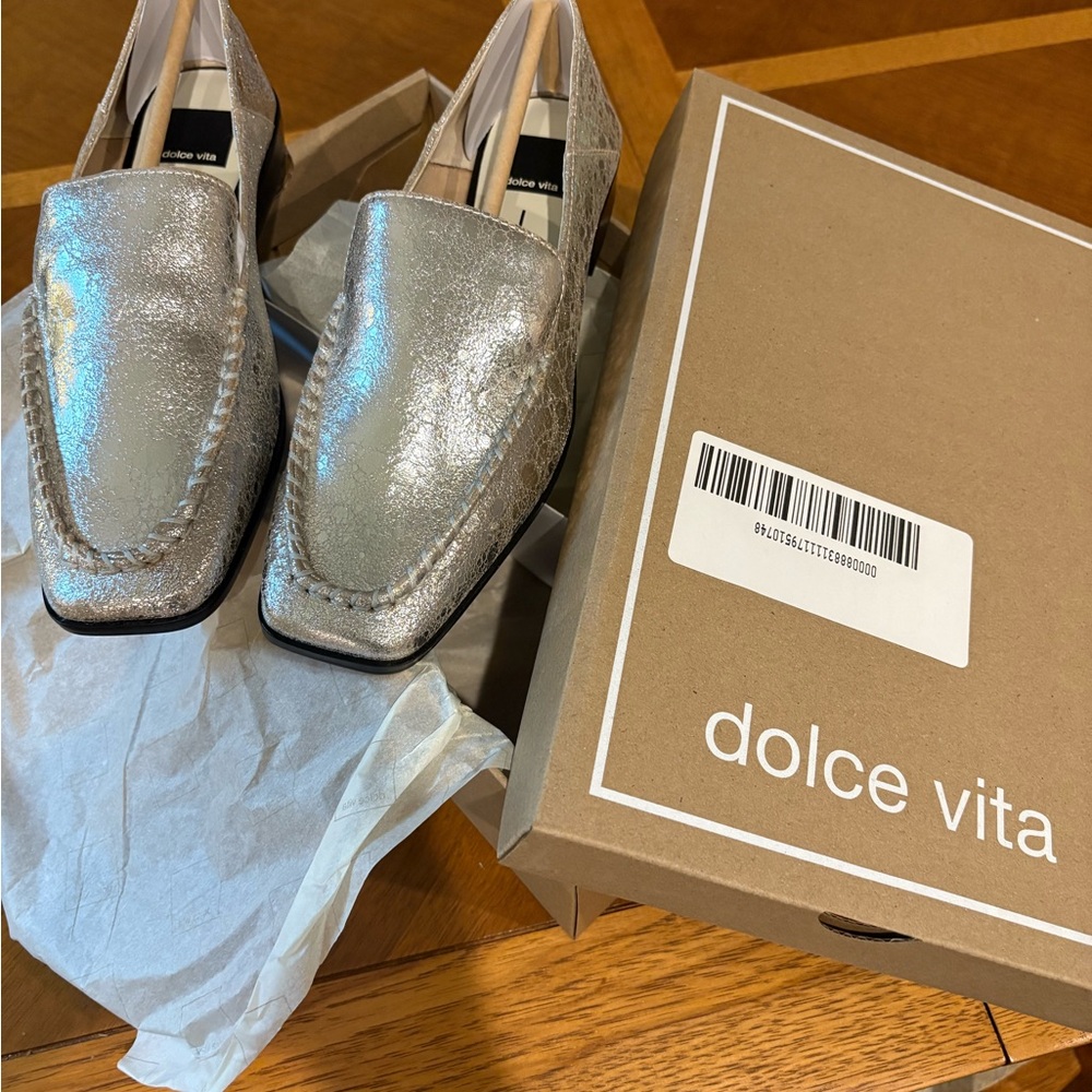 Dolce Vita Silver Loafers with Textured Finish